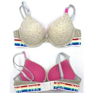 Victoria's Secret Pink Women's Wear Everywhere Push Up Rainbow Bra Size 32DD